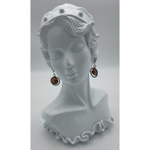 Double Circle Hammered Copper with Heart Patina Inlay Hoop Earrings Fish Backs - Picture 4 of 6